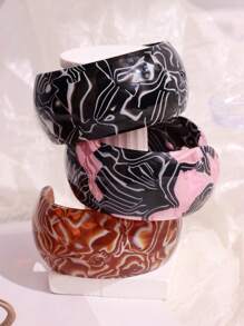 1 pieza Brazalete de resina con forma de C, de rayas retro y diseño geométrico grueso, con bloque de color en blanco y marrón a rayas, adecuado para vacaciones, otoño/invierno y uso diario