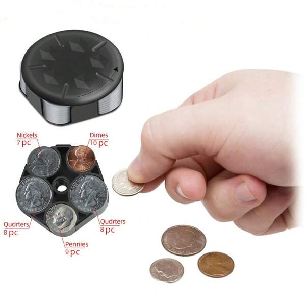 1 pieza Caja portátil de almacenamiento de monedas, caja de recolección de monedas para automóvil, caja organizadora creativa, recolección de cambio suelto de euro/dólar, la parte posterior de la caja portátil de almacenamiento de monedas es extraíble, lo que facilita la posición fija de la caja de monedas. Se puede fijar a la correa de la mochila o al cinturón, al bolsillo de la ropa.