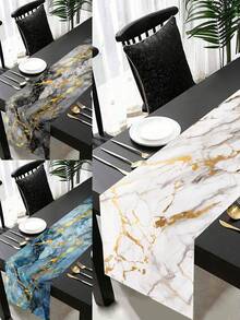 1pc 35*180cm Marble Texture Table Runner, Suitable For Kitchen, Coffee Table, Dining Room, Sofa Side Table, Bedroom, Living Room, Also Can Be Used As Tablecloth Decor For Holiday Dinner - 35*180 - View 3