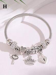 1pc Fashion Luxury Love Bow Flower Bear Crown Bead Bracelet Multi Element Copper Fashion Jewelry For Women, Suitable As Gift For Ladies, Bars, Nightclubs, Traveling, Parties, Casual Everyday Wear