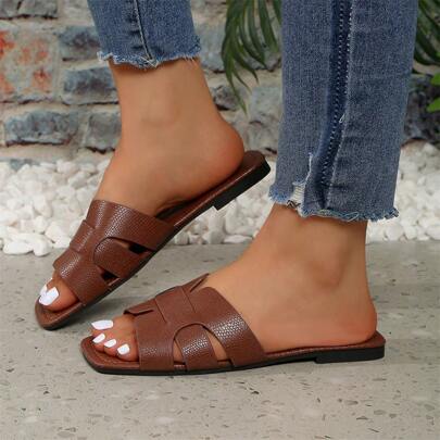 Fashion Women Flat Square Toe Slip On Sandals, Versatile Ladies Summer Sandals