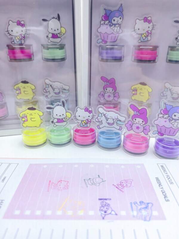 Sanrio 6pcs/1pc/2pcs Acrylic Sanrio Cute Cartoon Stamp Set, Include Pompompurin, Melody, Kuromi - Bring Some Sweetness And Warmth To Your Life