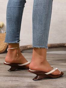 欧美性感夏季厚底简约人字凉鞋 - 米色 - 查看 6