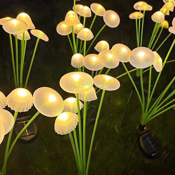 Luz solar em formato de água-viva/cogumelo com 8 cabeças, luz solar para jardim com 2 modos de iluminação (fixo + piscante), decoração criativa para jardim, sensor inteligente, brilho automático, adequada para decoração de gramados, pátios e caminhos externos