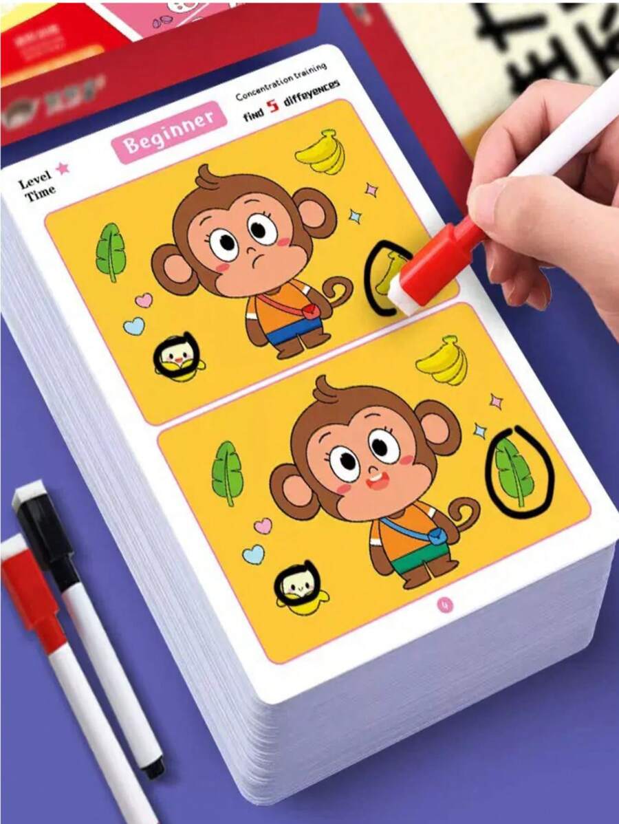 Fun Education Find Trouble Game Card - Enhance Attention And Learning Through Games - Reusable Paper Design Fun Find Different Concentration Thinking Training Cards Kindergarten Board Game Card Enlightenment Diagram (Marking Pen Color Random)Valentine's Day, Easter, Birthday Gifts, 2025 New Year, School Supplies, School Season Gifts