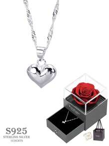 1pc Adjustable S925 Sterling Silver Smooth Heart Pendant Necklace For Women, Hypoallergenic, Simple&Elegant Sweater Chain, Suitable As Valentine's Day Or Christmas Gift For Girlfriend