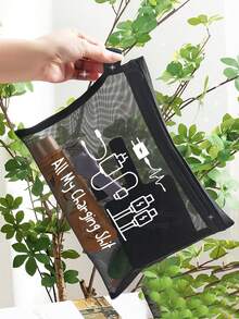 Mesh Cosmetic Bag With Charger Pattern And Letters Storage Bag With White Letters "Travel" Printed On It, Large Capacity, Red Air Cushion Storage Portable Storage Bag, Cosmetic Bag, Skin Care Bag, Bathroom Storage, Jewelry Storage, Lip Oil And Cosmetics Storage Bag,Travel Essentials, Dormitory Supplies, Wedding Bridal Gifts, Mother Gifts, Birthday Gifts, Gifts For Friends And Teachers - Multicolor - View 5