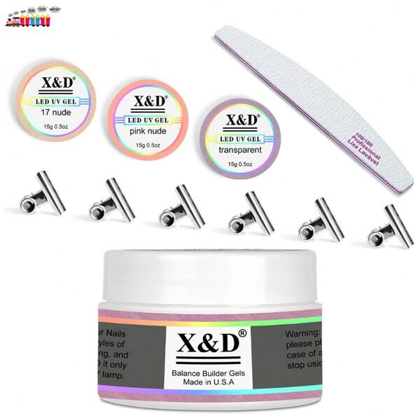 Kit 3 Gel X&D + 6 Presilhas + Lixa Kit de Unha Gel fibra XED XD Profissional Festa Junina