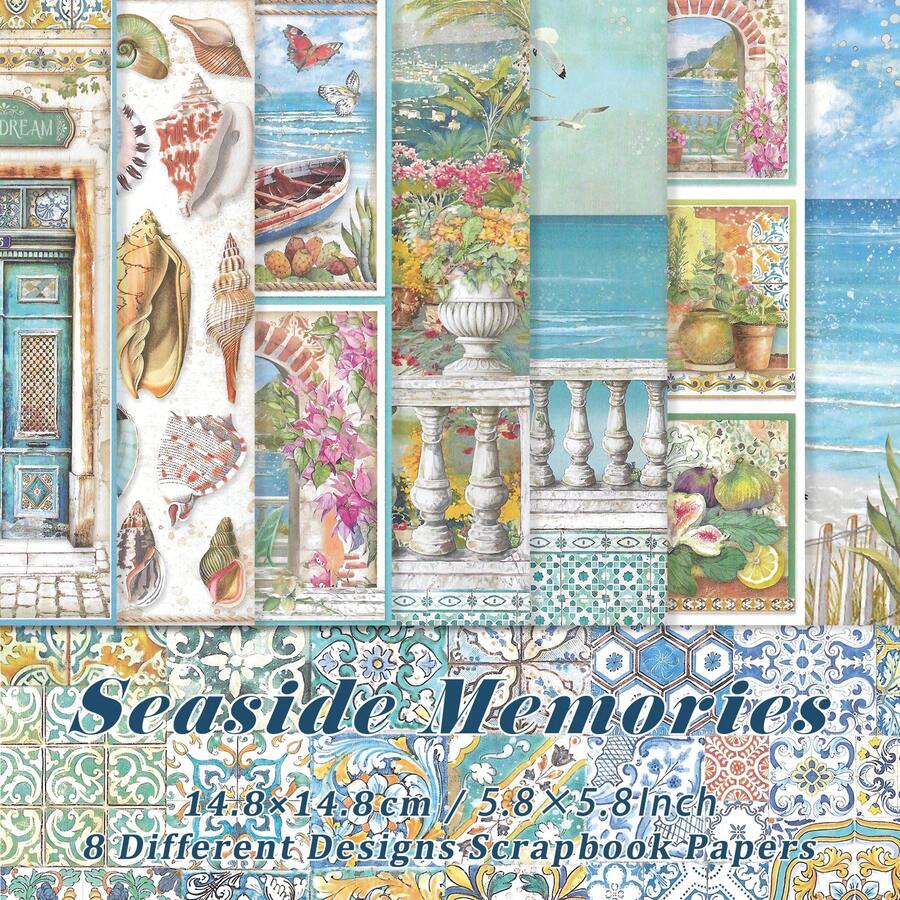 8 Sheets Vintage Seaside Shell Theme Scrapbook Paper For Junk Journal ...