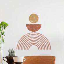 Boho Art Geometric Circle & Semi-Circle Surface & Line Abstract Art Wall Sticker, Plastic Waterproof, Detachable, Self-Adhesive, Easy Peel And Stick, Removable Abstract-Theme Home Art Decor