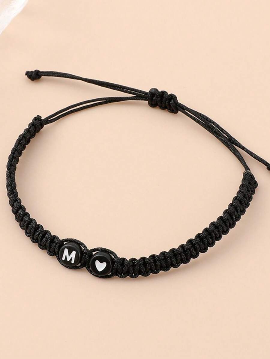 1pc Minimalist 26 Alphabet Braided Adjustable Bracelet, Personalized Heart Letter Friendship/Couple Bracelet, Suitable For Valentine's Day And Birthday Gift