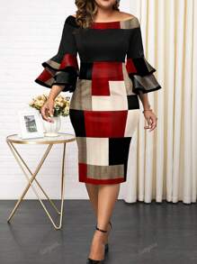 Große Größen elegantes Off-Shoulder kariertes Lässig Kleid für den Alltagsgebrauch