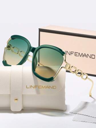  Gafas de metal con diseño de cadena de media montura LINFEMAND, clásicas y de moda, con marco grande para mujer, regalo de vacaciones de verano para la playa, vacaciones, al aire libre y viajes, estilo elegante con montura extra grande en forma de mariposa