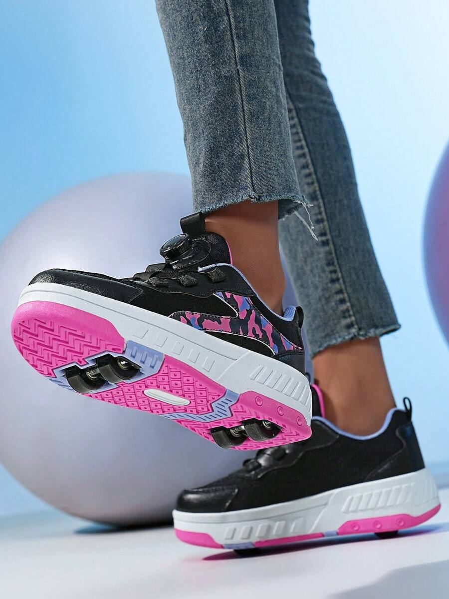 Unisex Teenager Four-Wheel Sneakers With Detachable Wheels & Hook And Loop Strap For Increased Stability, Suitable For Boys & Girls, Spring/Summer