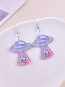1 Pair Cute Alien/UFO/Cow Spaceship/Cat Spaceship Shaped Dangle Earrings, Party Jewelry Decor For Women