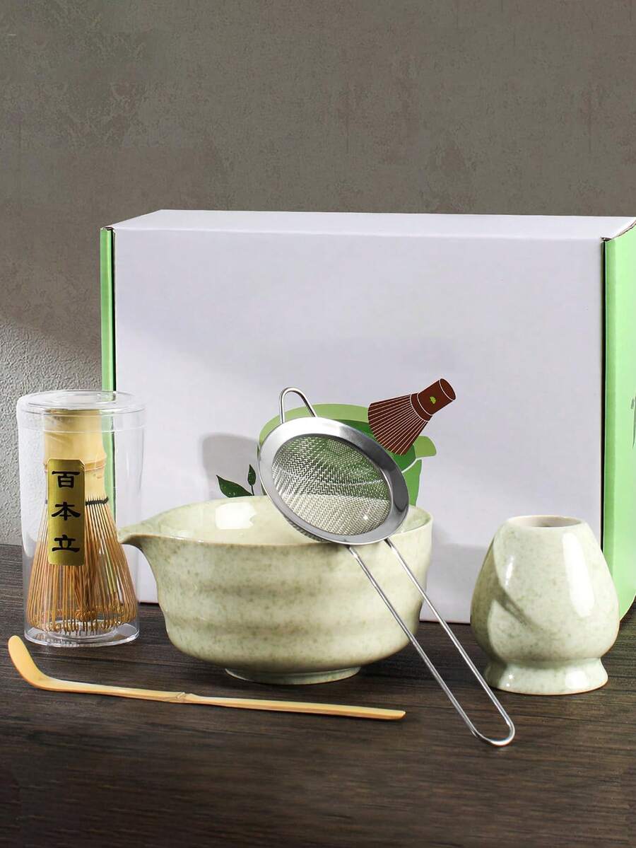 5 件抹茶打蛋器套装，包含 18 盎司抹茶碗（带喷嘴）、竹制打蛋器（带陶瓷支架）、抹茶勺和不锈钢筛子，适合抹茶爱好者开学典礼的礼物 - 彩色 - 查看 1