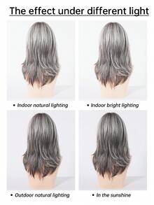 18英寸优雅灰色长卷发假发，带挑染和刘海 - 深色发根至浅色发尾，合成纤维假发，适合女性日常、派对、度假旅行（请注意佩戴和保养方法） - 灰色 - 查看 10