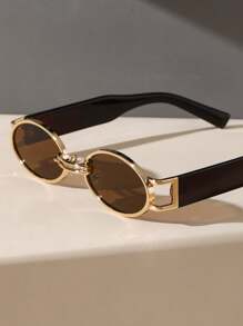 1PC Vintage Classic Metal Oval Women Fashion Glasses For Holiday Gift Summer Beach Party Outdoor Travel Street Snap Accessories For Summer Beach Vacation,Outdoor,Travel
