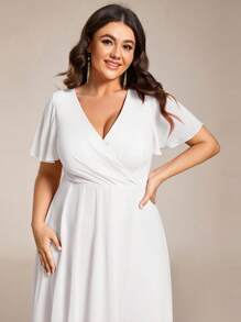 EVER-PRETTY Vestido formal elegante de talle alto hasta la rodilla con escote en V y bajo asimétrico con fruncidos para despedida de soltera, ducha nupcial, vestido de novia para boda