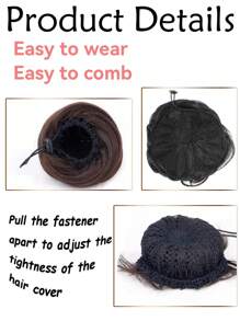 Synthetic Clip-On Hair Bun Elastic Band Straight Hair Black-Brown Chignon Extension Scrunchie Hairpiece For Women
