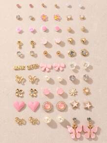 Set di 30 paia di orecchini a perno per ragazze, set di combinazione di orecchini alla moda con design a ciliegie, farfalle, fiori e cuori, minimalisti