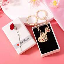 2 piezas Llavero en forma de casa para pareja, llavero creativo, mejor regalo para novia, llavero con caja de regalo, accesorio de coche, dije para bolso - Plata nueva - Ver 7