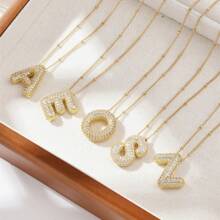 1pc Fashionable Gold A-Z 26 Bubble Letter Pendant Necklace, Suitable For Men & Women Daily Wear