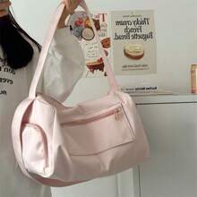 1pc Sports Yoga Messenger Bag, Fitness Bag, Japanese Style INS Solid Color Large Capacity Short-Distance Travel Bag, Student School Bag