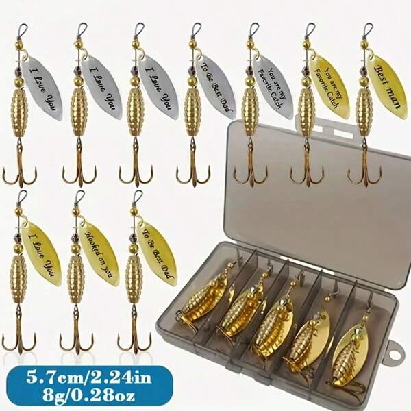 5 pièces/Boîte Lot de leurres à paillettes rotatives, cadeau de fête des pères, leurre de pêche à paillettes synthétiques, accessoires de pêche