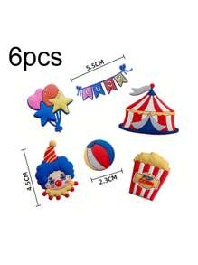 1/4/6pcs,Circus Theme Cake Topper Clown Jester Circus Animal Lion Elephant For 1st Happy Birthday Party Cake Decoration
