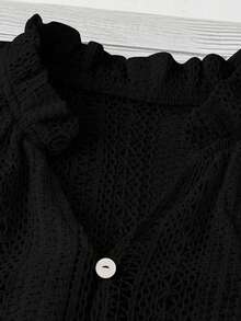 女士宽松镂空短袖衬衫，时尚百搭 - 黑色 - 查看 5