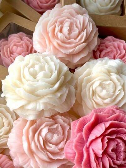 1件牡丹花形蜡烛硅胶模具，小圆底，节日礼物DIY牡丹花装饰