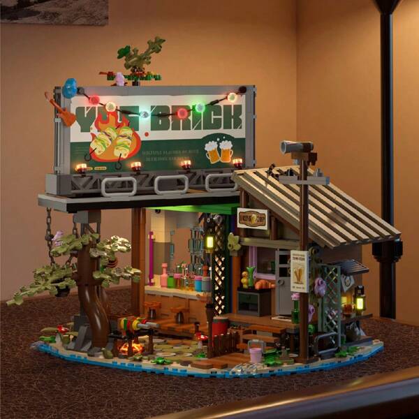 Neue Produkte Bar Club Bauklötze Sets Mini Ziegel zum Zusammenbauen Bistro Straßenansicht Bauklötze Architektur Spielzeug, kreative Dekorationen mit Licht, 1108 Stücke Erwachsene Bauklötze, Geburtstagsgeschenke