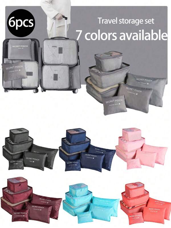 1 Set Of 6 Travel Organizers, Including Cosmetic Bag, Makeup Bag, Underwear Bag, Clothes Bag, Luggage Bag And Travel Storage Bag, Convenient For Organizing Clothes, Shoes, Underwear, School Supplies, Room Decor, Bedroom Essentials
