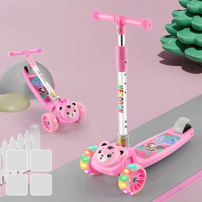 Patín Del Diablo Con Luz En Las llantas, Scooter Plegable Para Niños Con 3 Ruedas, Con Luz y Freno Trasero, Patinete Plegable Para Niños, Patines Para Niñas y Niños, Juguetes Para Niños y Niñas, Juguetes Para Dia del Niño