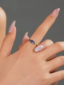 1pc Bohemian Style Cubic Silver 925 Ring With Star And Moon Pattern, Blue Color, Unisex Jewelry Gift Box, Suitable For Couples, Holidays, Music Festivals, Parties, Beach Vacation - Blue - View 3