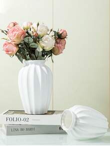1pc Ceramic-Like Vase, Vintage American Style Flower Vase For Floral Arrangement, Living Room Decor - White - View 5