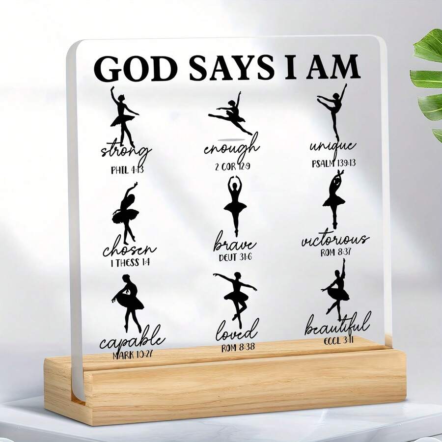 1 pieza, Dios dice que soy hermosa y fuerte, decoración de escritorio para damas y colegas, regalo cristiano, decoración con versículo bíblico, adorno religioso, inspiración cristiana