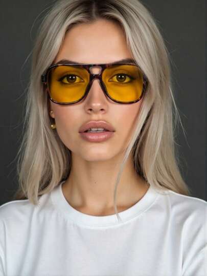 1 PC Women's Pilot Frame Classic Retro Summer Beach Fashion Glasses, PC Frame, Metal Hinges, Suitable For Holidays, Travel, Beach, Driving, Vacation, Street, Street Outfit Accessories