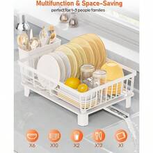 Dish Drainer Rack With Drip Tray,Detachable Large Dish Drying Rack For Kitchen,Stainless Steel Draining Board Rack With Utensil Holder,Swivel Drainage Spout,Kitchen Sink Drainer Rack - Blanco - Ver 6