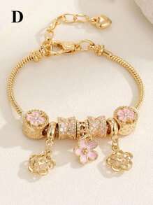 1pc Fashion Luxury Love Bow Flower Bear Crown Bead Bracelet Multi Element Copper Fashion Jewelry For Women, Suitable As Gift For Ladies, Bars, Nightclubs, Traveling, Parties, Casual Everyday Wear