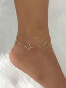 1pc Fashion Minimalist Hollow Clover Double Layer Anklet