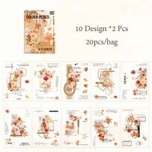 20 Sheets Floral Dream Sticker Book - Dual-Material PET & Washi Stickers, Vibrant Flower Designs For DIY Journal, Scrapbook, Laptop, Water Bottle & Skateboard, Matte Finish, Self-Adhesive, Scrapbook Stickers