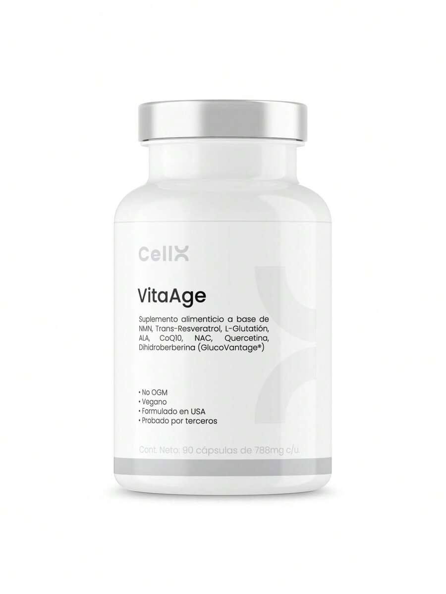 CellX VitaAge™ – Suplemento Alimenticio Premium Antienvejecimiento con NMN (Effepharm®), Resveratrol, Quercetina, Fisetina, Coenzima Q10 Ubiquinol, Ácido Alfa Lipoico, Glutatión, NAC, L-Glutamina y Vitaminas E, C, D3 y K2 – Enriquecido con TrueBroc® (Brócoli 13% Glucorafanina), GlucoVantage® (Dihidroberberina DHB), Astaxantina, Bioperina®, PQQ, Fucoidan y Spermidina – 3 Cápsulas por Porción – Fórmula Científica para Apoyar Salud Celular, Energía Mitocondrial, Defensa Antioxidante y Bienestar General – Cápsulas Veganas – Sin Gluten ni Azúcar – Ideal para Personas que Buscan Vitalidad, Longevidad y Rendimiento Diario – Elaborado en Instalaciones Certificadas con Ingredientes Clínicamente Estudiados - Otros - Ver 1