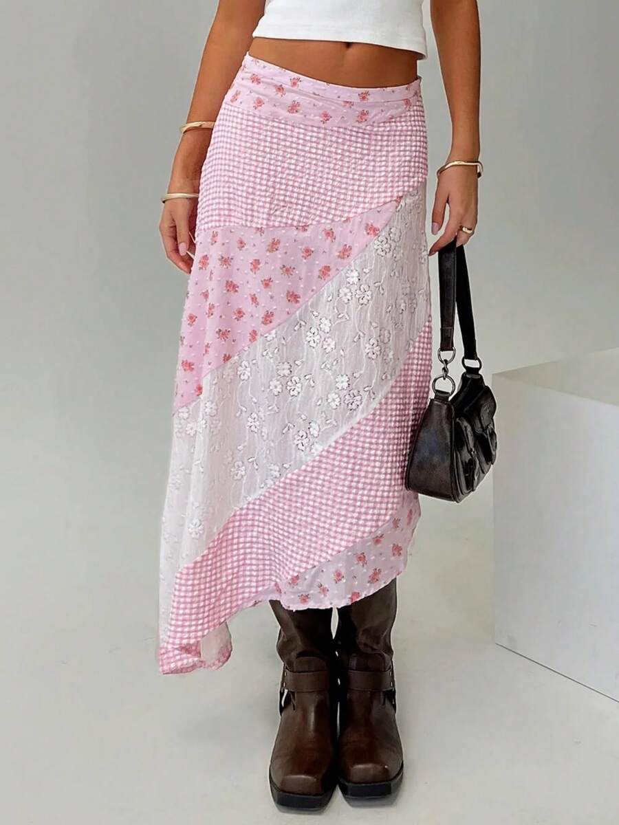 Women's Spring Summer Patchwork Irregular Hem See-Through Skirt Design Feel Cool And Comfortable Travel To The Seaside - Hồng - Xem 1