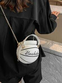 Bolso de hombro de mujer, bolso de novedad, bolso con cadena con forma de baloncesto - Beis - Ver 4