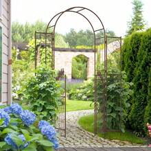 7' Metal Garden Arbor Arch With Gate Trellis For Climbing Plants Vines Ceremony - 1 - View 10