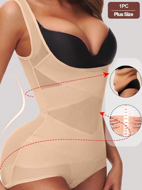 1 pièce Gaine amincissante pour femmes de grande taille. Body moulant, maintien du ventre, corset à buste ouvert, respirant, ceinture de fitness. Camisole léotard affinante pour la silhouette.