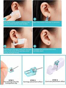 14pcs/Set Sterile Ear Piercing Kit, (2 Ear Piercer + 12 Zirconia Ear Rings), No-Pain Disposable Earring Gun For Cartilage, Ear Beauty Tools For Men And Women - Silver - View 7
