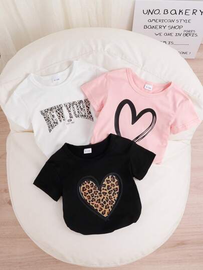 Baby Girl 3-Piece Cute Bow Accent Candy Color Short Sleeve T-Shirt Set, Fashionable Casual Daily Wear, Summer